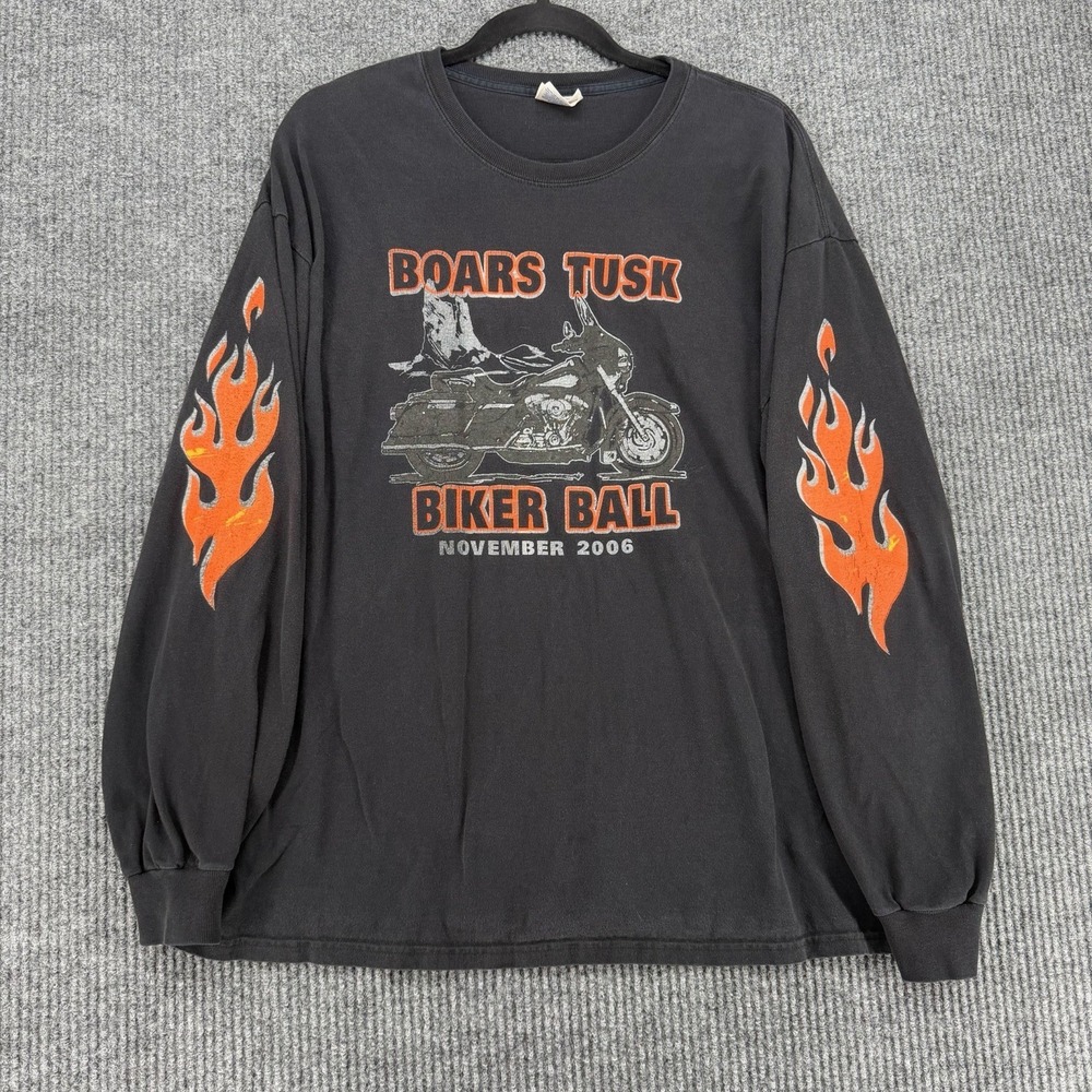 Vintage 2006 Biker Long Sleeve Shirt Flames Motorcycle Graphic Men XL
